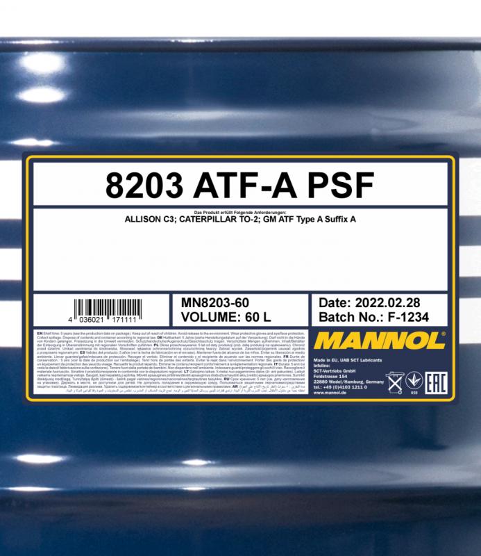 8203 MANNOL ATF-A PSF 60 л. Гидравлическая жидкость