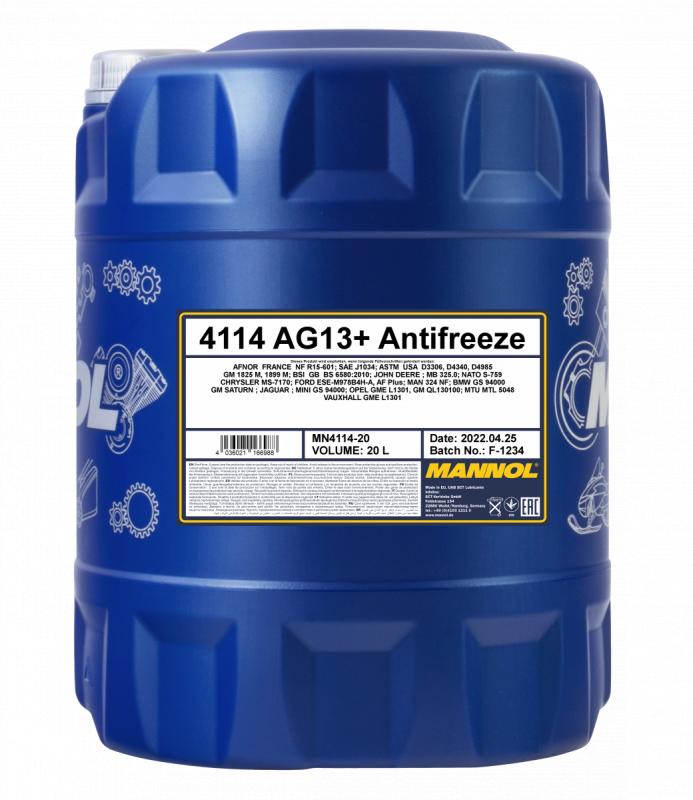 4114 MANNOL ANTIFREEZE ADVANCED AG13+ 20 л. Концентрат охлаждающей жидкости желтый