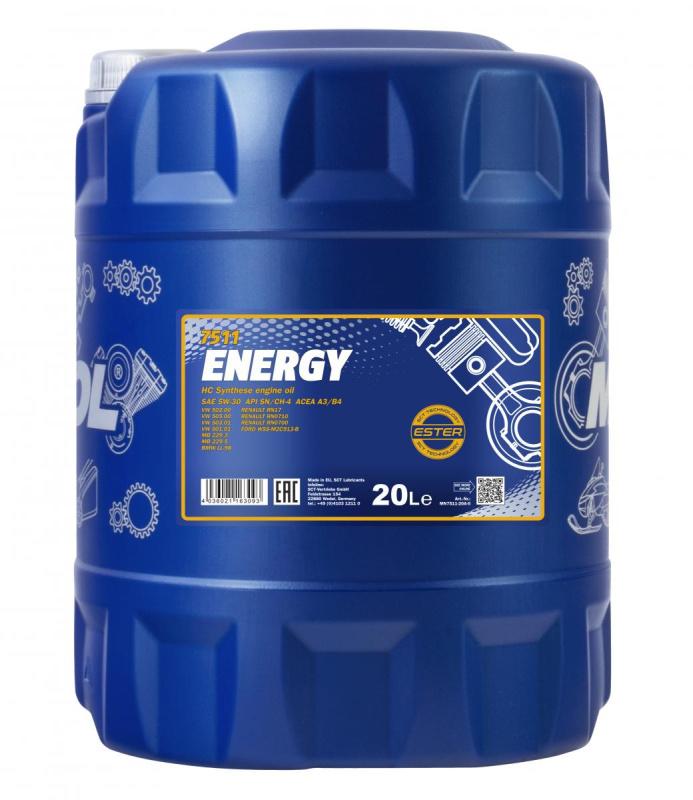 7511 MANNOL ENERGY 5W30 20 л. Синтетическое моторное масло 5W-30