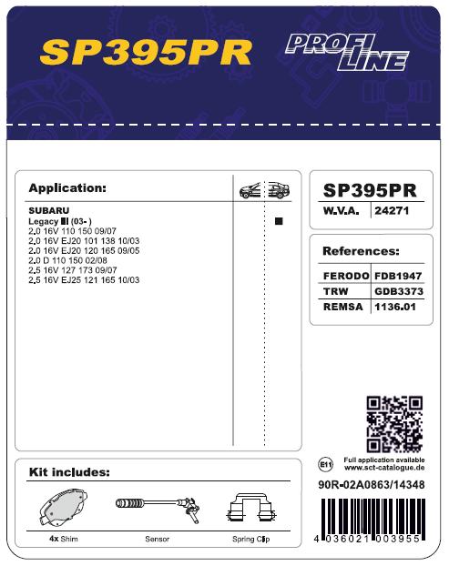 SCT SP 395 Тормозные колодки (комплект 4 шт.) SP395