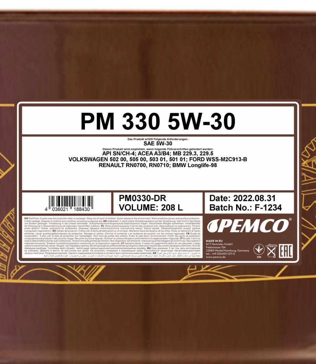 PEMCO 330 5W30 208 л. Синтетическое моторное масло 5W-30 PEMCO 330 5W30 208 л. Синтетическое моторное масло 5W-30