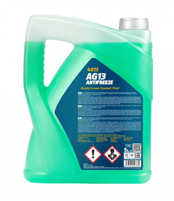4013 MANNOL ANTIFREEZE HIGHTER AG13 5 л. Готовый раствор охлаждающей жидкости зеленый