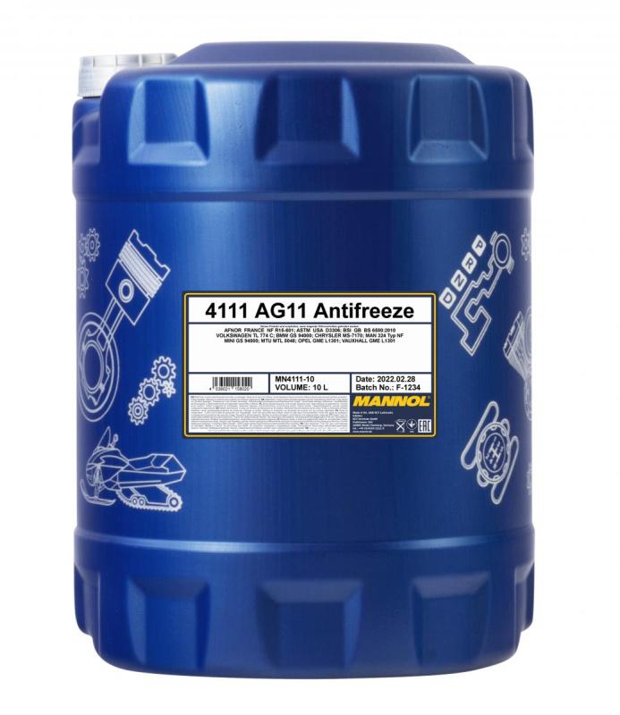 4111 MANNOL ANTIFREEZE LONGTERM AG11 10 л. Концентрат антифриз синий