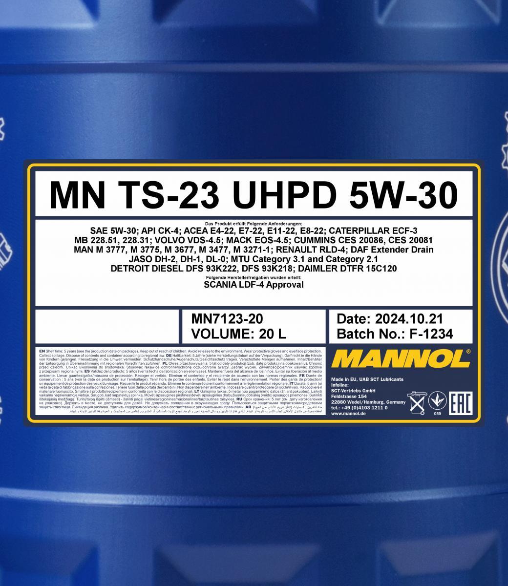 7123 MANNOL TS-23 UHPD 5W30 20 л. Синтетическое моторное масло 5W-30 7123 MANNOL TS-23 UHPD 5W30 20 л. Синтетическое моторное масло 5W-30
