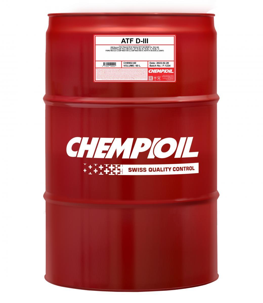 8902 CHEMPIOIL ATF D-III 60 л. Синтетическое масло для АКПП, ГУР  8902 CHEMPIOIL ATF D-III 60 л. Синтетическое масло для АКПП, ГУР
