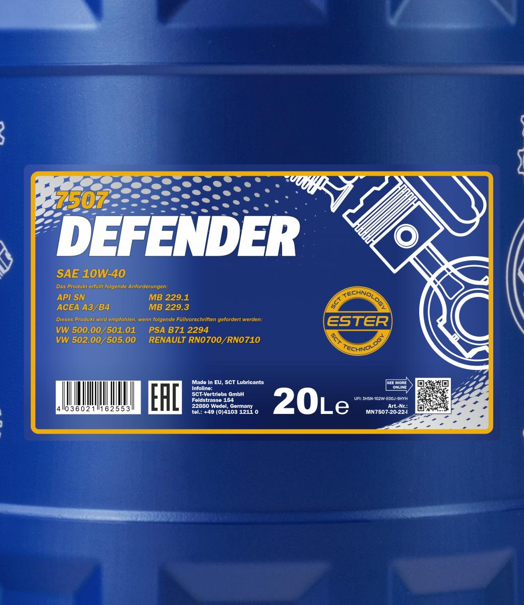 7507 MANNOL DEFENDER 10W40 20 л. Полусинтетическое моторное масло 10W-40 7507 MANNOL DEFENDER 10W40 20 л. Полусинтетическое моторное масло 10W-40
