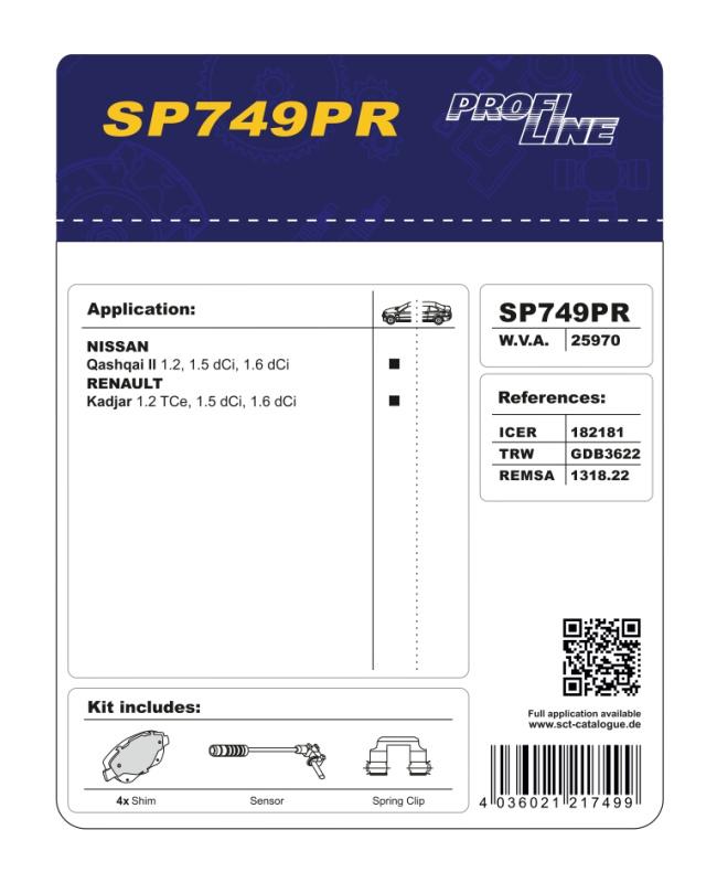 SCT SP 749 Тормозные колодки (комплект 4 шт.) SP749