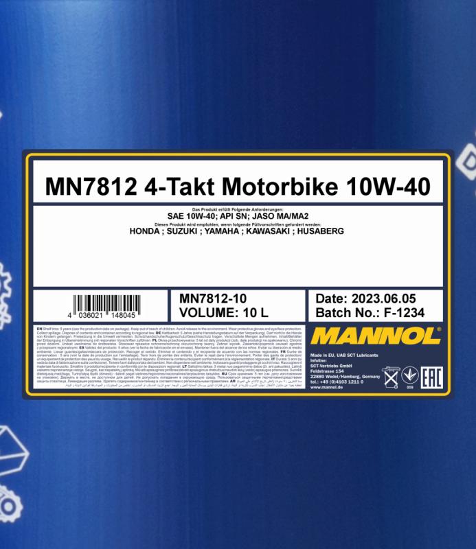 7812 MANNOL 4-TAKT MOTORBIKE 10W40 10 л. Синтетическое моторное масло для мотоциклов 10W-40