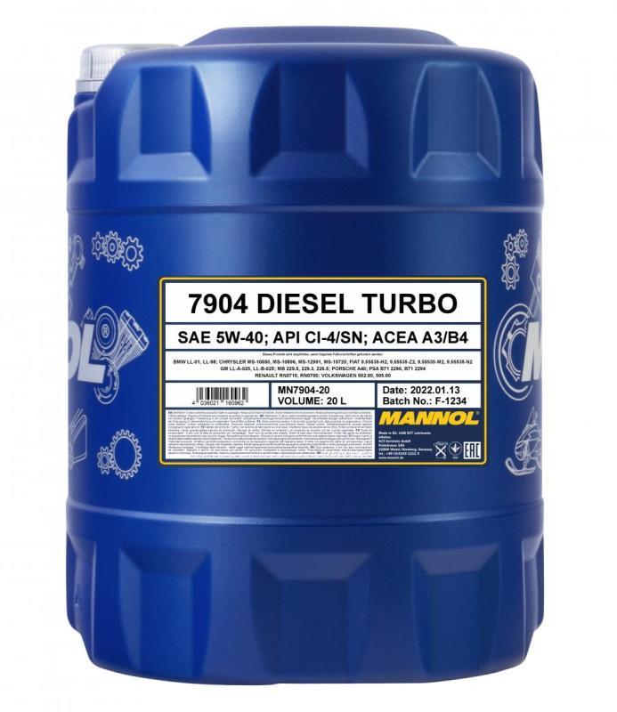7904 MANNOL DIESEL TURBO 5W40 20 л. Синтетическое моторное масло 5W-40