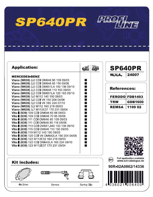 SCT SP 640 Тормозные колодки (комплект 4 шт.) SP640