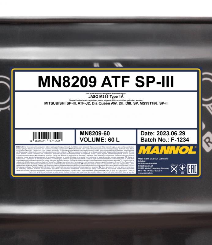 8209 MANNOL ATF SP-III 60 л. Синтетическая трансмиссионная жидкость 