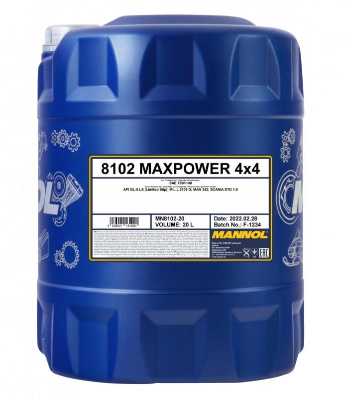 8102 MANNOL MAXPOWER 4x4 75W140 20 л. Синтетическое трансмиссионное масло 75W-140