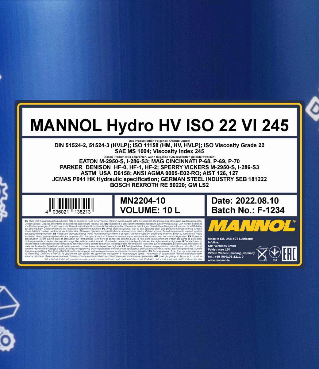 2204 MANNOL HYDRO HV ISO 22 20 л. Синтетическое гидравлическое масло 2204 MANNOL HYDRO HV ISO 22 20 л. Синтетическое гидравлическое масло