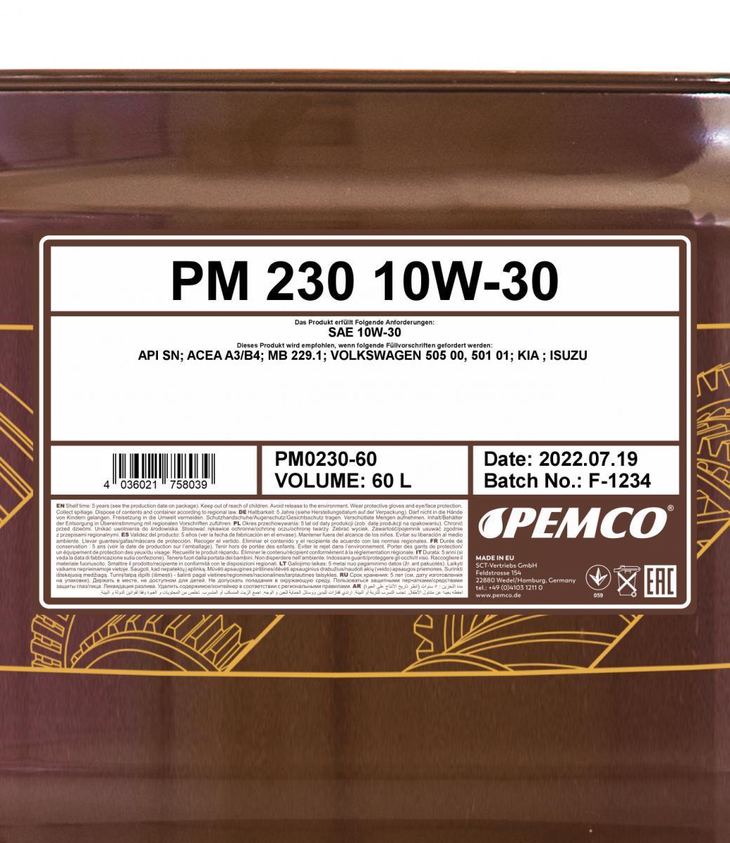 PEMCO 230 10W30 60 л. Полусинтетическое моторное масло 10W-30 PEMCO 230 10W30 60 л. Полусинтетическое моторное масло 10W-30