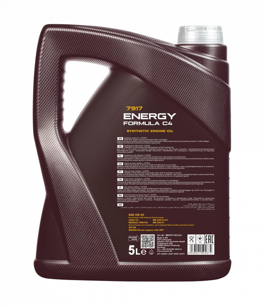 7917 MANNOL ENERGY FORMULA C4 5W30 5 л. Синтетическое моторное масло 5W-30 7917 MANNOL ENERGY FORMULA C4 5W30 5 л. Синтетическое моторное масло 5W-30