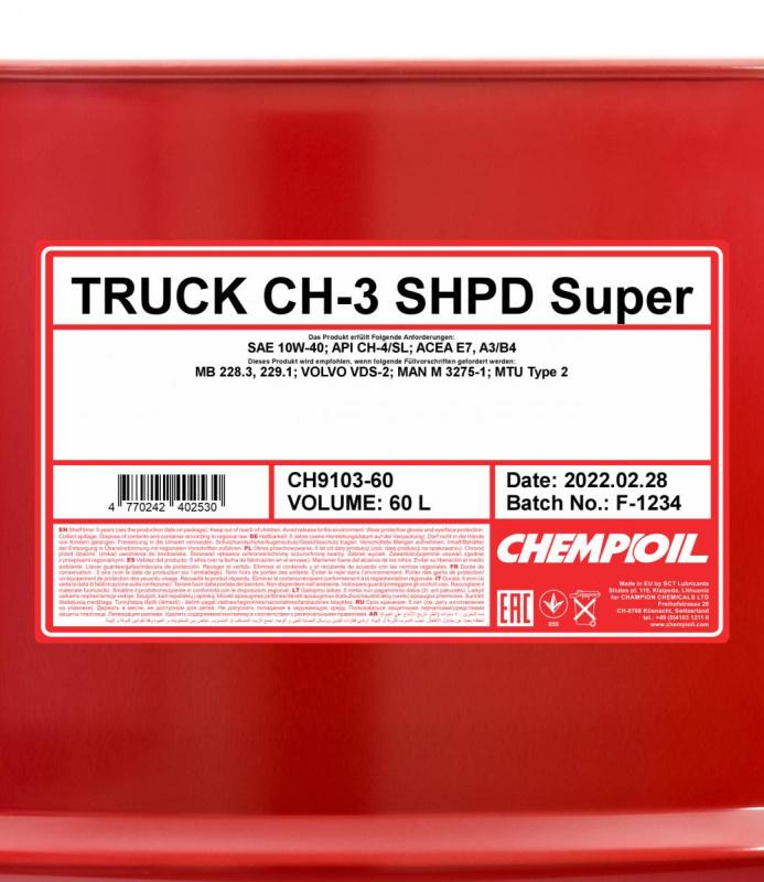 9103 CHEMPIOIL TRUCK SUPER SHPD CH-3 10W40 60 л. Минеральное моторное масло 10W-40