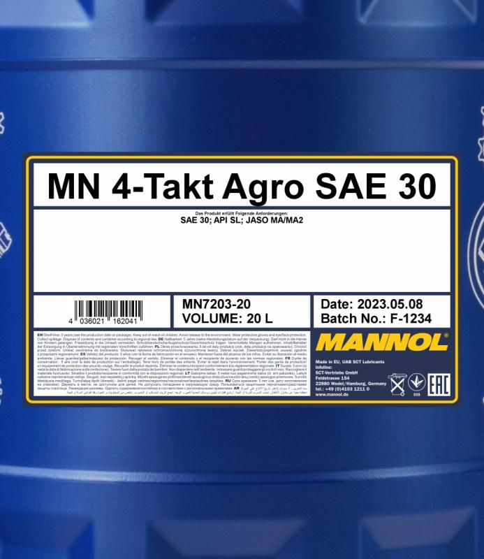 7203 MANNOL 4-TAKT AGRO SAE 30 20 л. Моторное масло для садовой техники