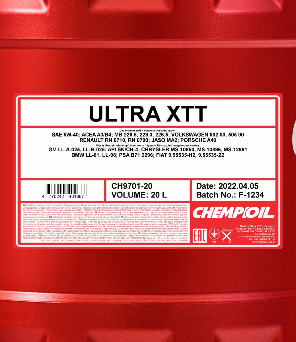 9701 CHEMPIOIL ULTRA XTT 5W40 20 л. Синтетическое моторное масло 5W-40
