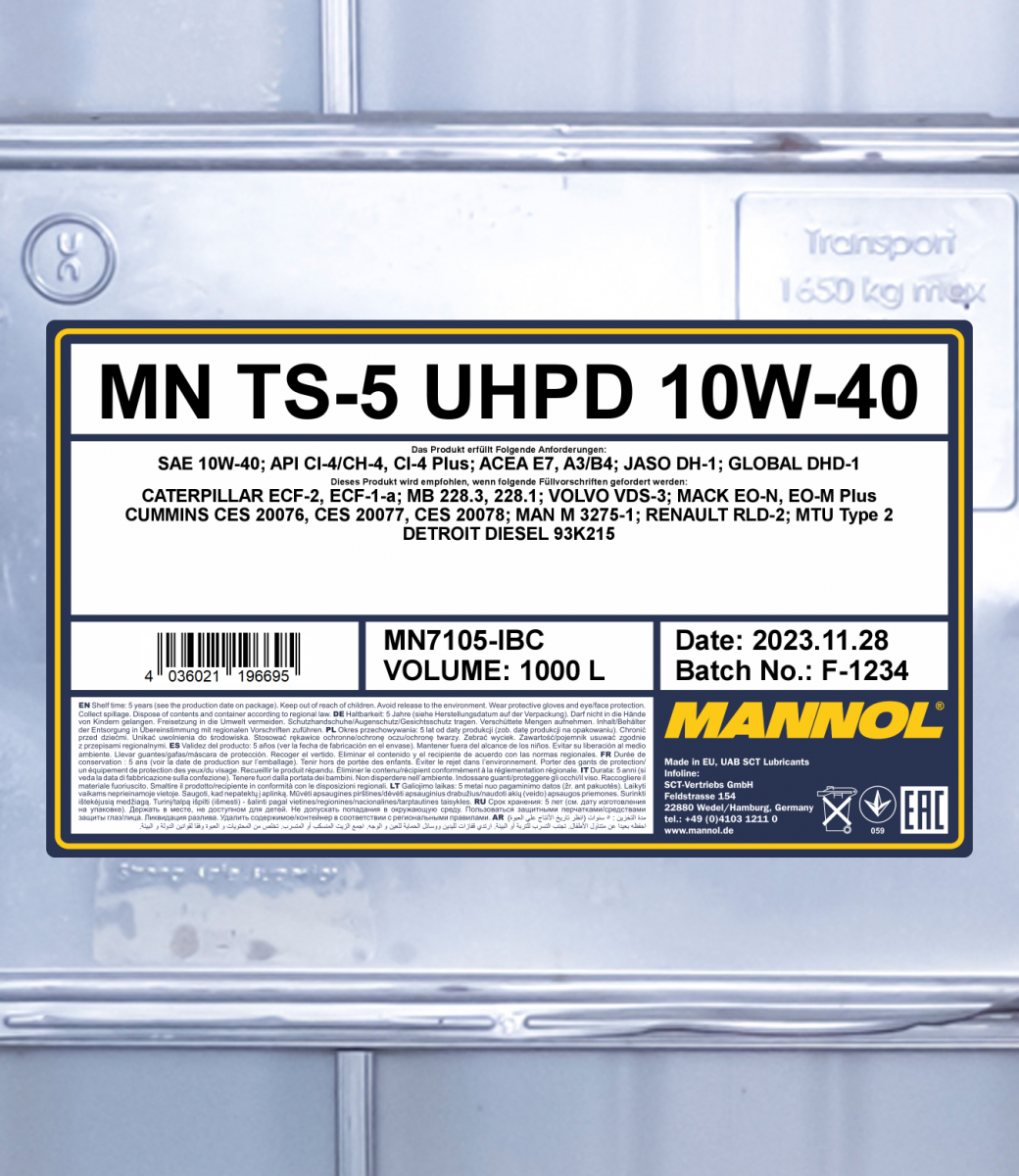 7105 MANNOL TS-5 UHPD 10W40 1000 л. Полусинтетическое моторное масло 10W-40