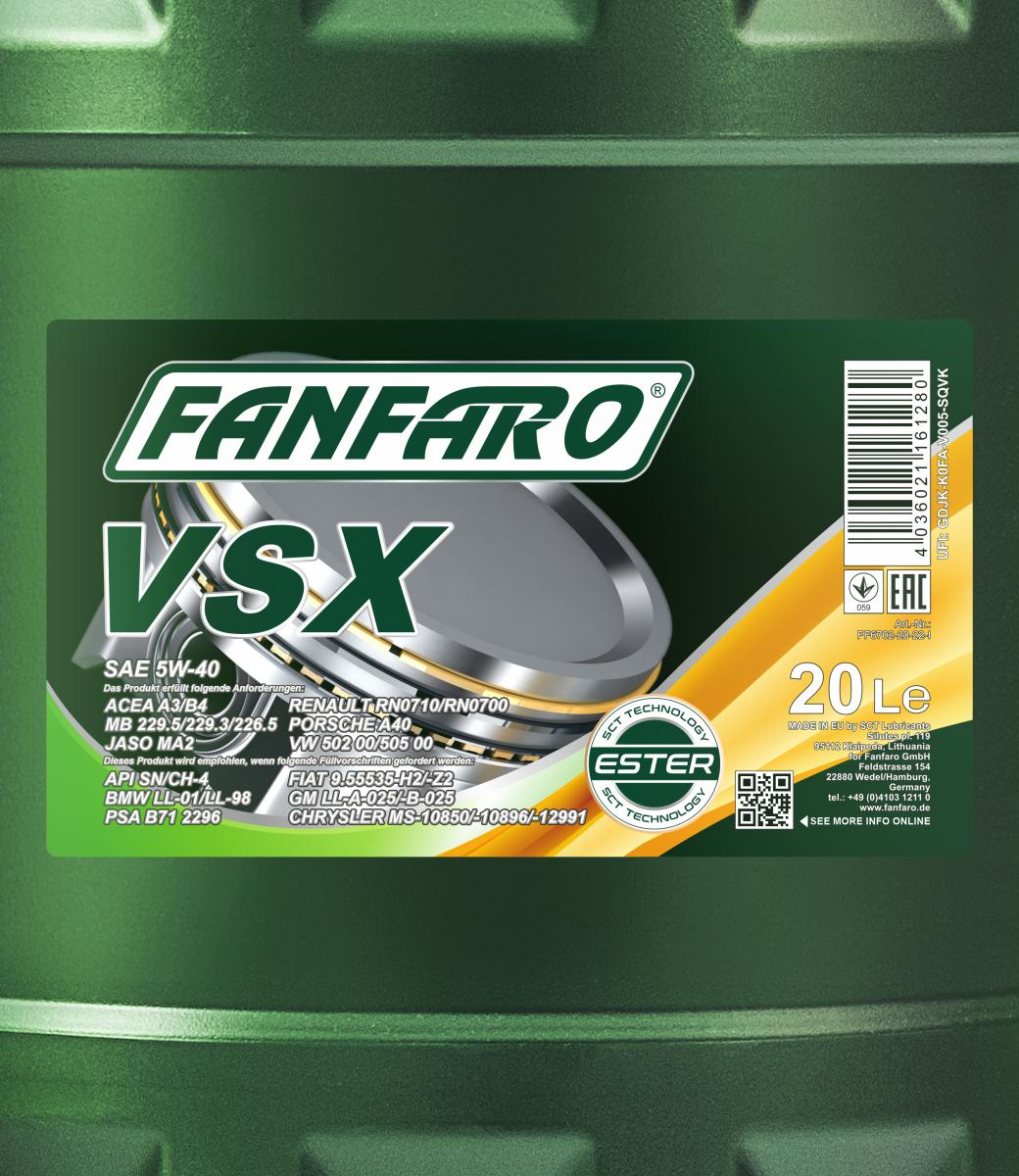 6702 FANFARO VSX 5W40 20 л. Синтетическое моторное масло 5W-40