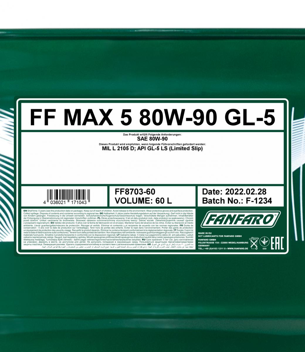 8703 FANFARO MAX 5 80W90 60 л. Минеральное трансмиссионное масло 80W-90