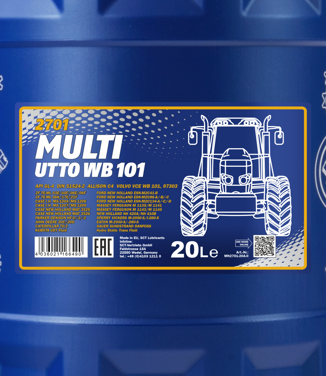 2701 MANNOL MULTI UTTO WB 101 20 л. Минеральное трансмисионное масло  