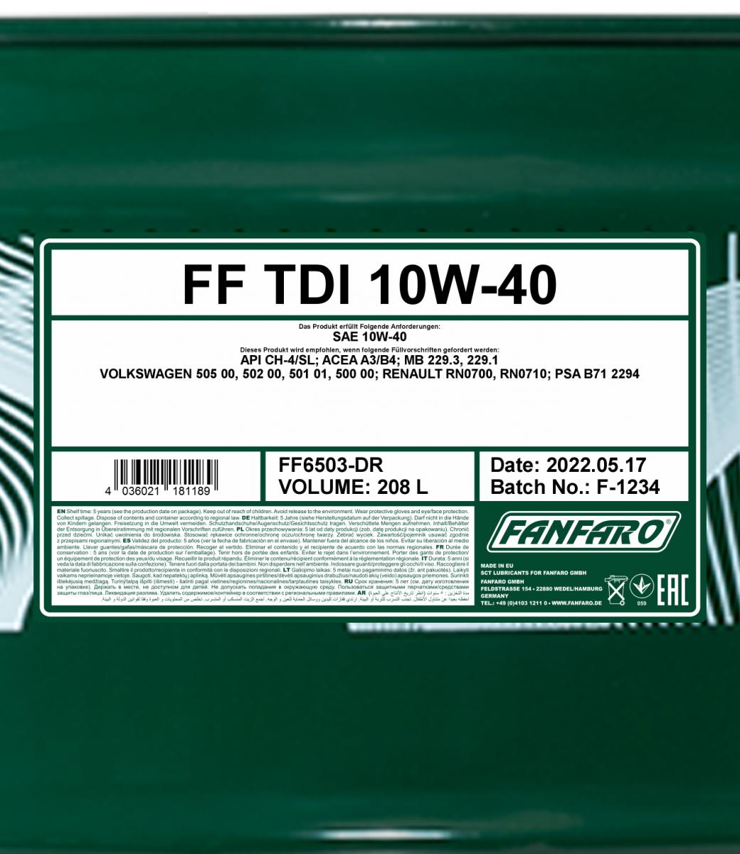 6503 FANFARO TDI 10W40 208 л. Полусинтетическое моторное масло 10W-40