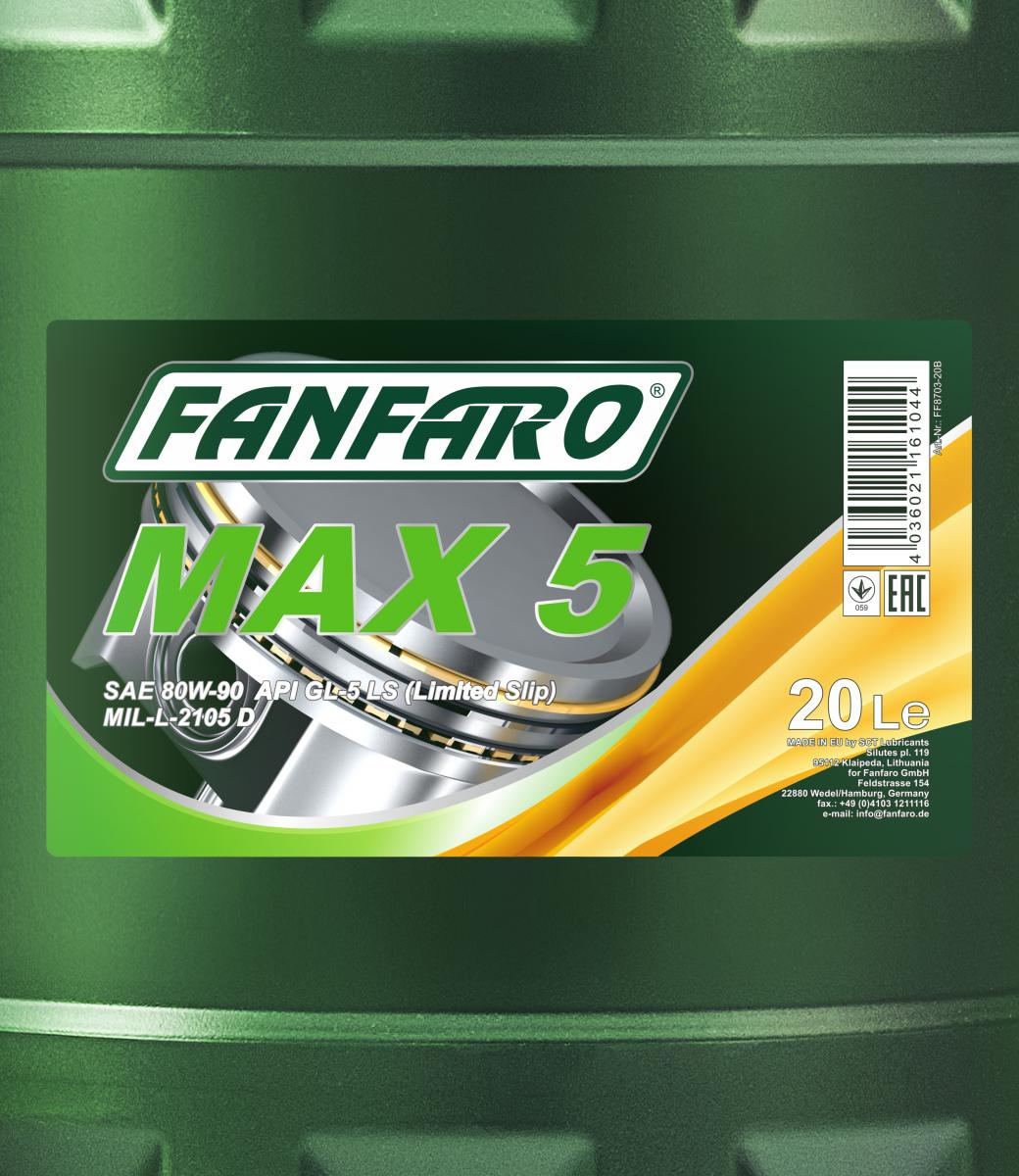 8703 FANFARO MAX 5 80W90 20 л. Минеральное трансмиссионное масло 80W-90