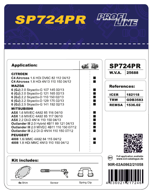 SCT SP 724 Тормозные колодки (комплект 4 шт.) SP724