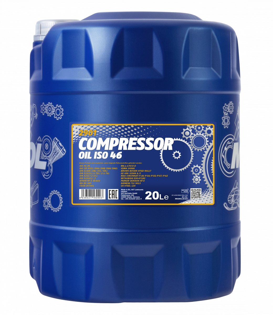 2901 MANNOL COMPRESSOR OIL ISO 46 20 л. Масло для воздушных компрессоров 