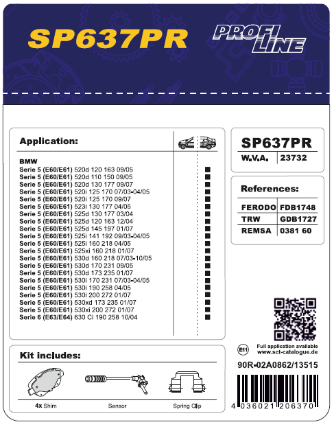 SCT SP 637 Тормозные колодки (комплект 4 шт.) SP637