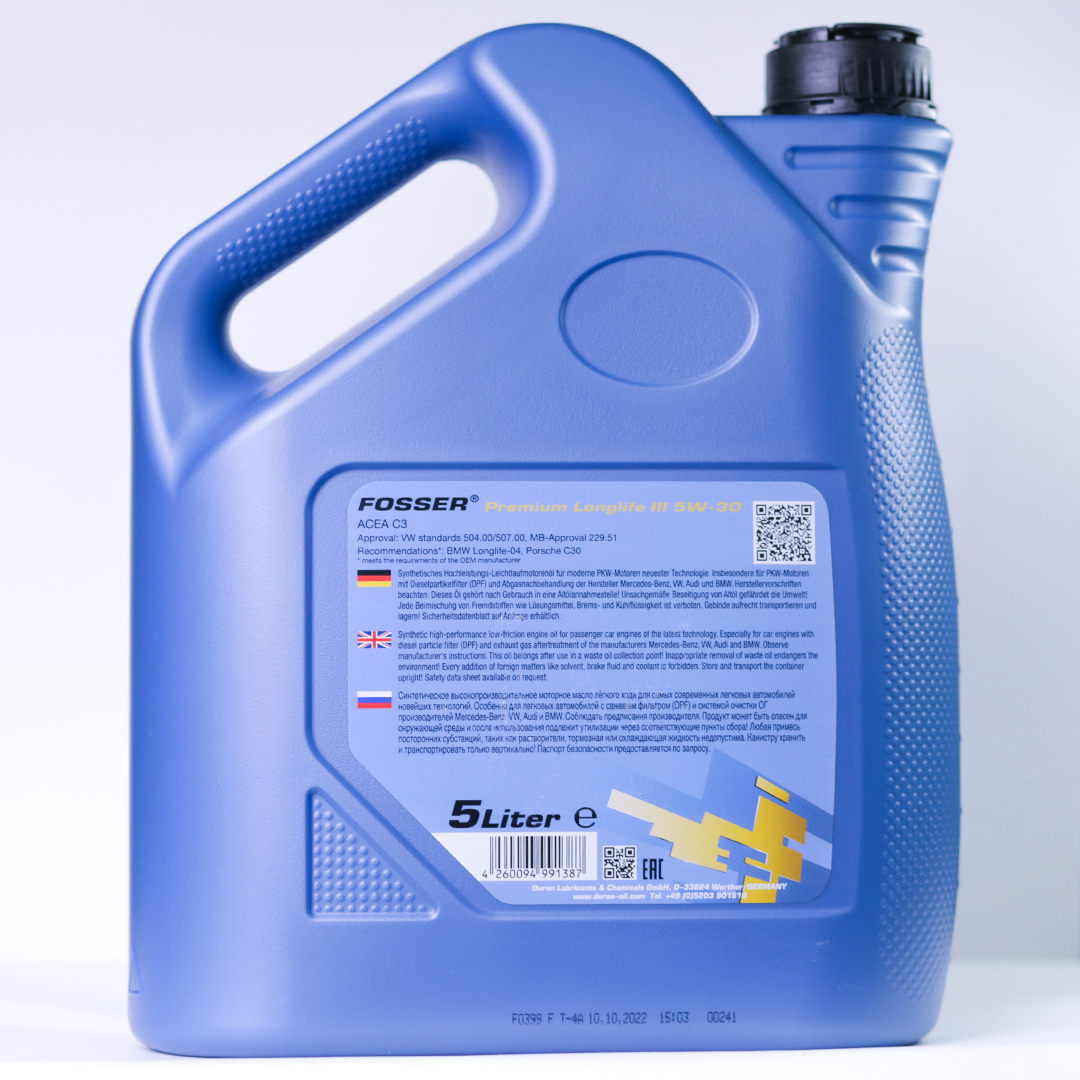 FOSSER PREMIUM LONGLIFE III 5W30 5 л. Синтетическое моторное масло 5W-30