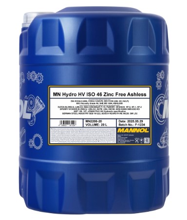 2206 MANNOL HYDRO HV 46 ZINC FREE 20 л. Гидравлическое масло с высоким индексом вязкости