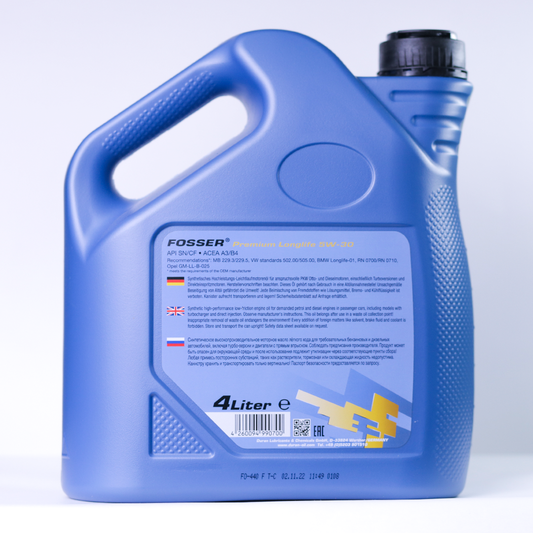 FOSSER PREMIUM LONGLIFE 5W30 4 л. Синтетическое моторное масло 5W-30
