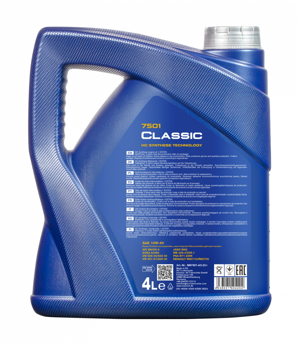 7501 MANNOL CLASSIC 10W40 4 л. Полусинтетическое моторное масло 10W-40