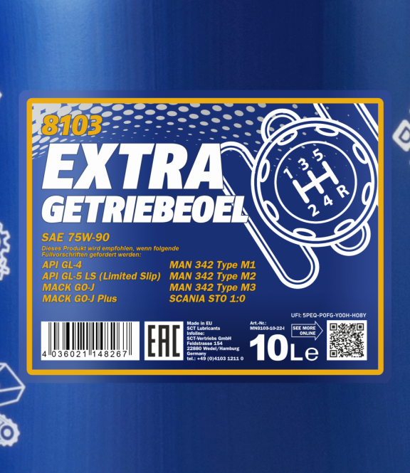 8103 MANNOL EXTRA GEAR OIL 75W90 10 л. Синтетическое трансмиссионное масло 75W-90