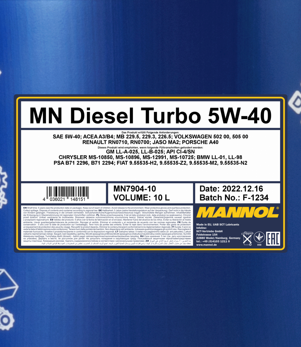 7904 MANNOL DIESEL TURBO 5W40 10 л. Синтетическое моторное масло 5W-40