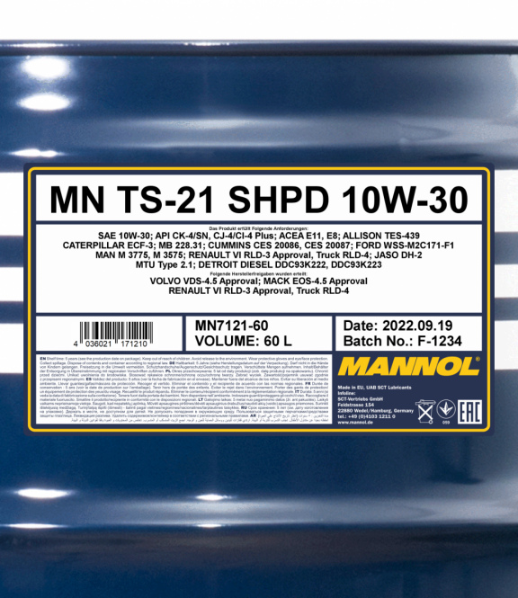 7121 MANNOL TS-21 SHPD 10W30 60 л. Синтетическое моторное масло 10W-30