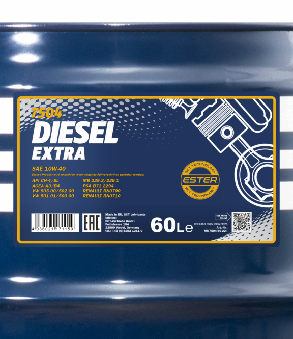 7504 MANNOL DIESEL EXTRA 10W40 60 л. Полусинтетическое моторное масло 10W-40