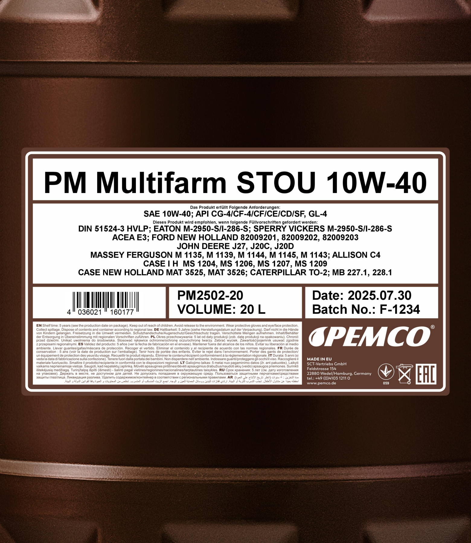 PEMCO MULTIFARM STOU 10W40 20 л. Полусинтетическое моторное масло 10W-40