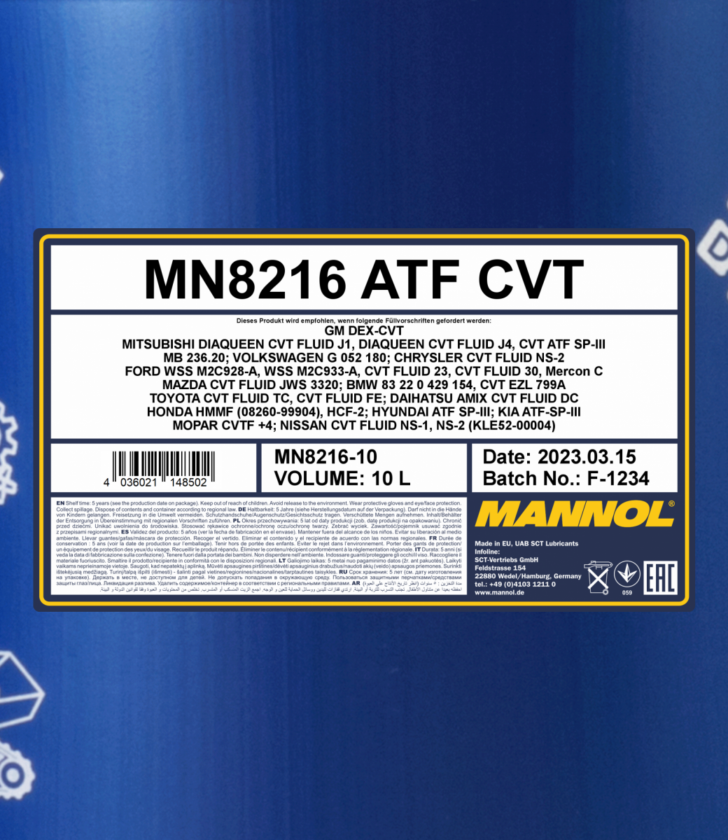 8216 MANNOL ATF CVT 10 л. Синтетическая трансмиссионная жидкость 