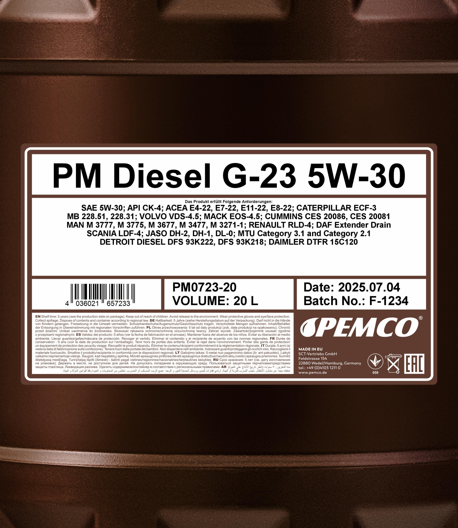 PEMCO G-23 DIESEL 5W30 20 л. Синтетическое моторное масло 5W-30