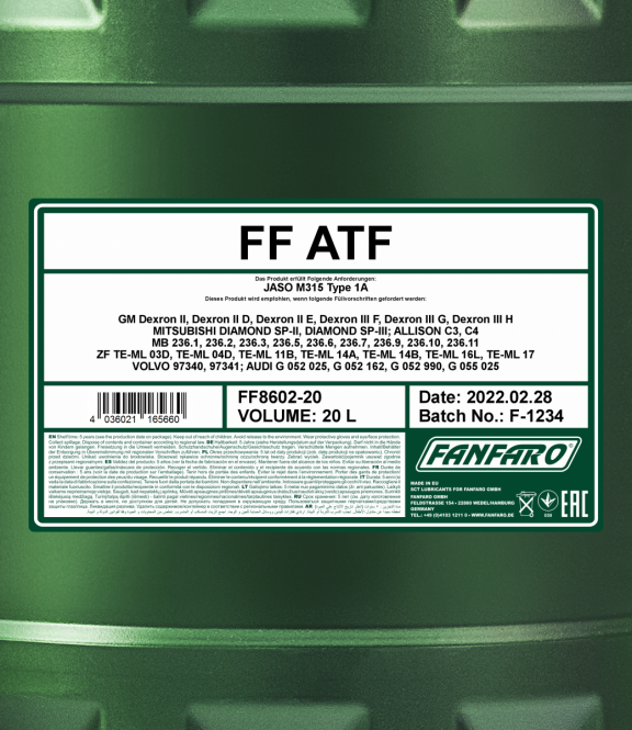 qqqq8602 FANFARO ATF 20 л. Синтетическое трансмиссионнное масло