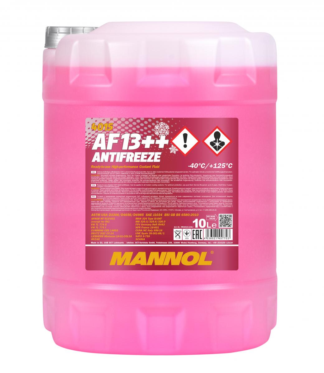 4015 MANNOL ANTIFREEZE AF13++ 10 л. Готовый раствор охлаждающей жидкости антифриз красный 