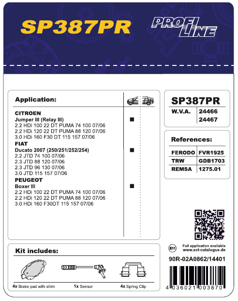 SCT SP 387 Тормозные колодки (комплект 4 шт.) SP387