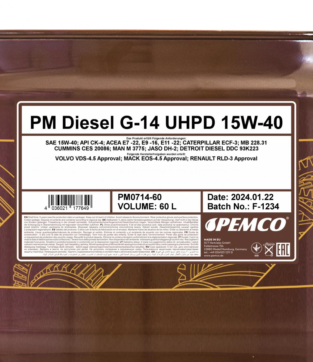 PEMCO DIESEL G-14 UHPD 15W40 60 л. Синтетическое моторное масло 15W-40