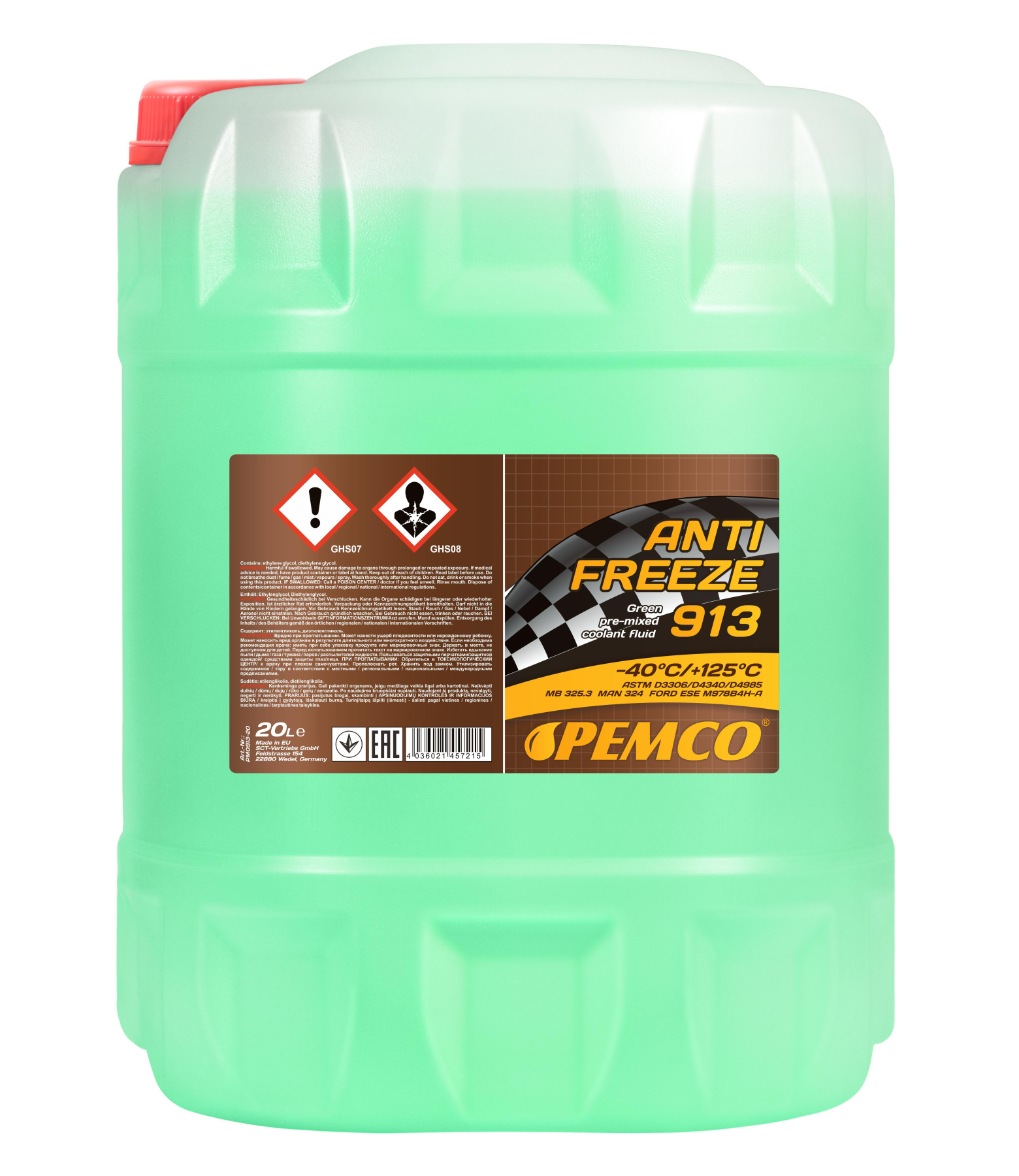 PEMCO ANTIFREEZE 913 -40 °C 20 л. Готовый раствор охлаждающей жидкости антифриз зеленый