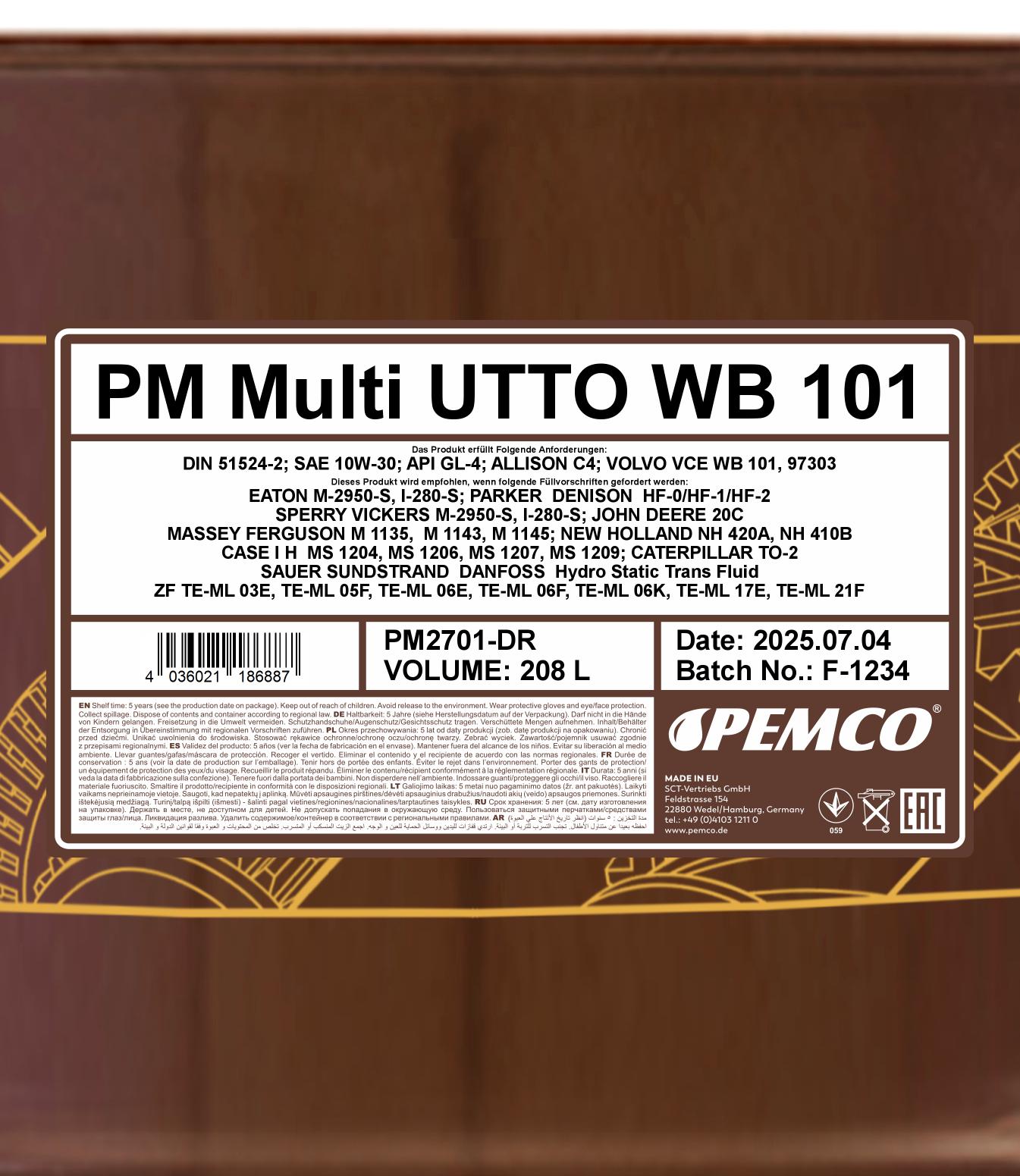 PEMCO MULTI UTTO WB 101 208 л. Минеральное трансмисионное масло