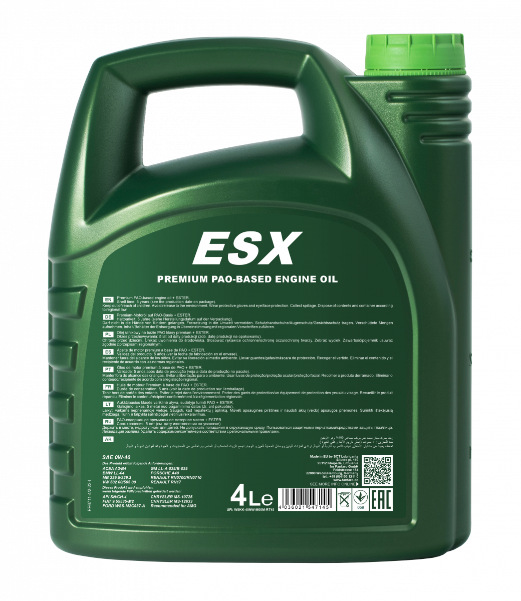 6711 FANFARO ESX 0W40 4 л. Синтетическое моторное масло 0W-40