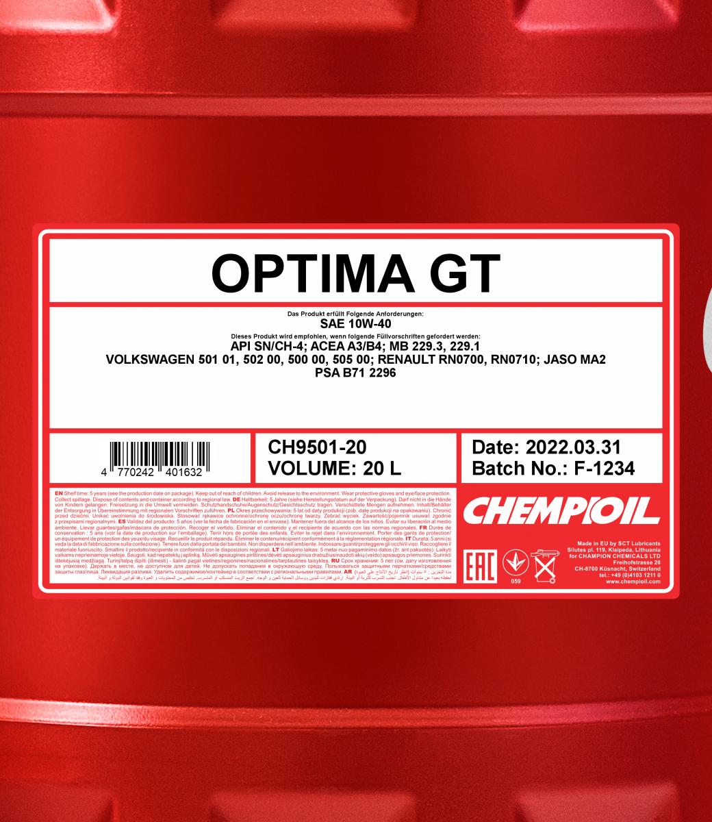 9501 CHEMPIOIL OPTIMA GT 10W40 20 л. Полусинтетическое моторное масло 10W-40